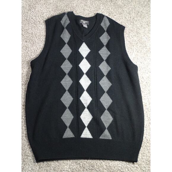 Dockers Men's V-Neck Sweater Vest Black Argyle Diamond Pattern Size L Soft Knit - Picture 1 of 7
